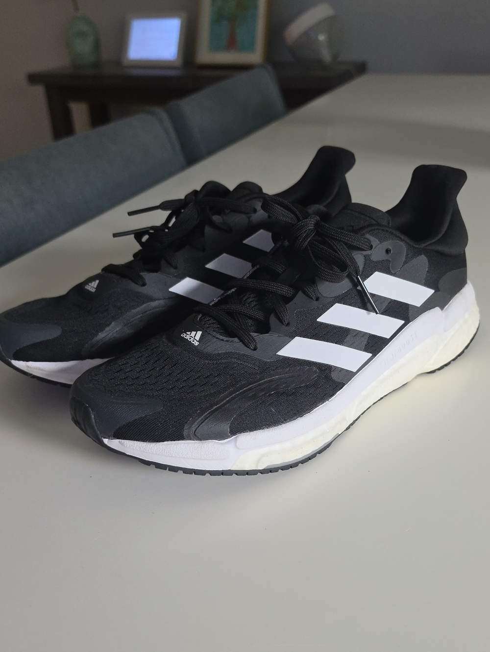Adidas Solarboost Men's Black Running Shoes with White Stripes